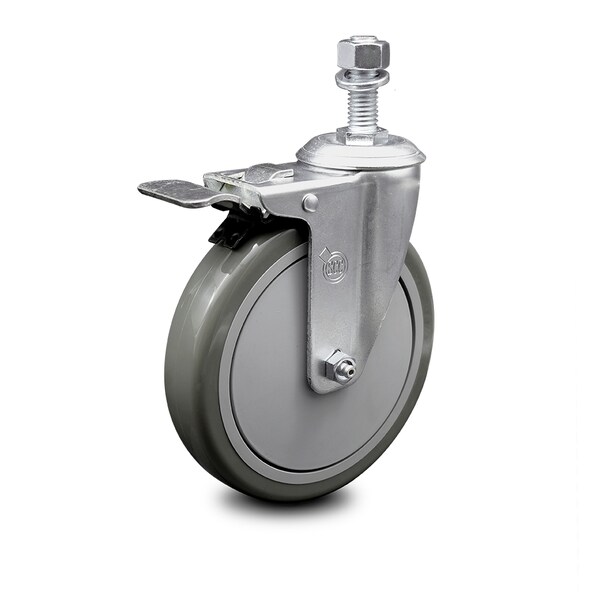 6 Inch Gray Polyurethane Wheel Swivel 12mm Stem Caster with Total Lock Brake